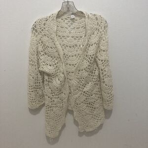 HM off white open front hand crochet flared sleeve hi-low cardigan sweater XS/S